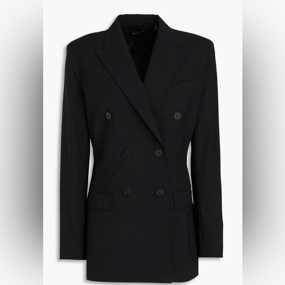 THEORY Classic Double Breasted Black Blazer with Stretch - Size 12